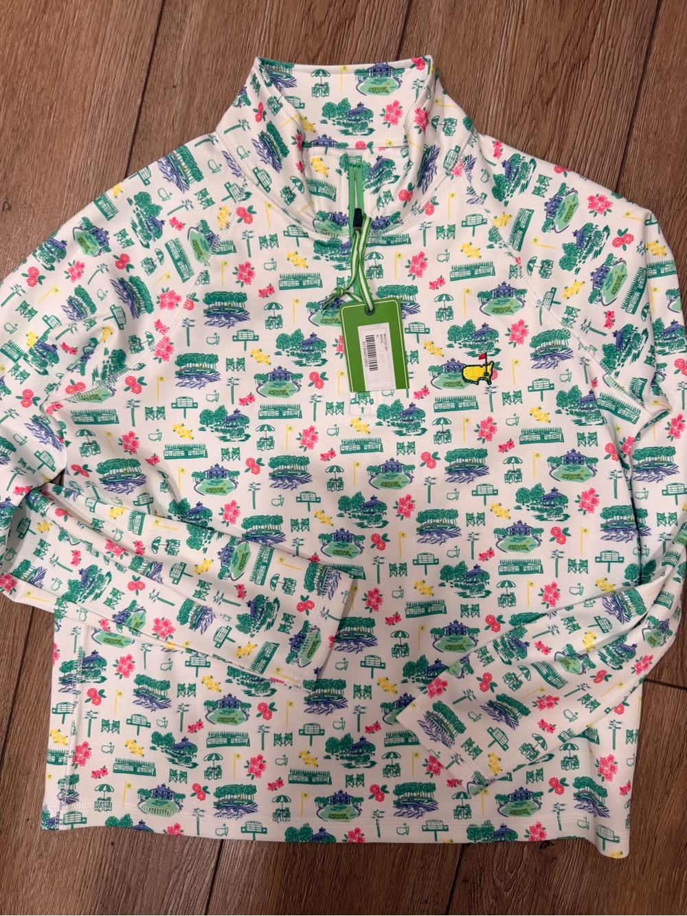 Masters Scenic White Printed Quarter-Zip Pullover with Green Accents 0419